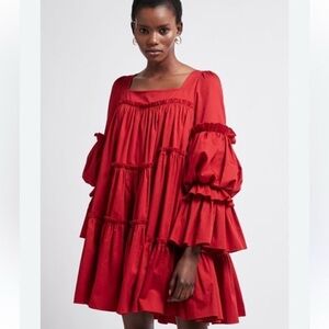 Aje Vibrant Red Long Sleeve Dress